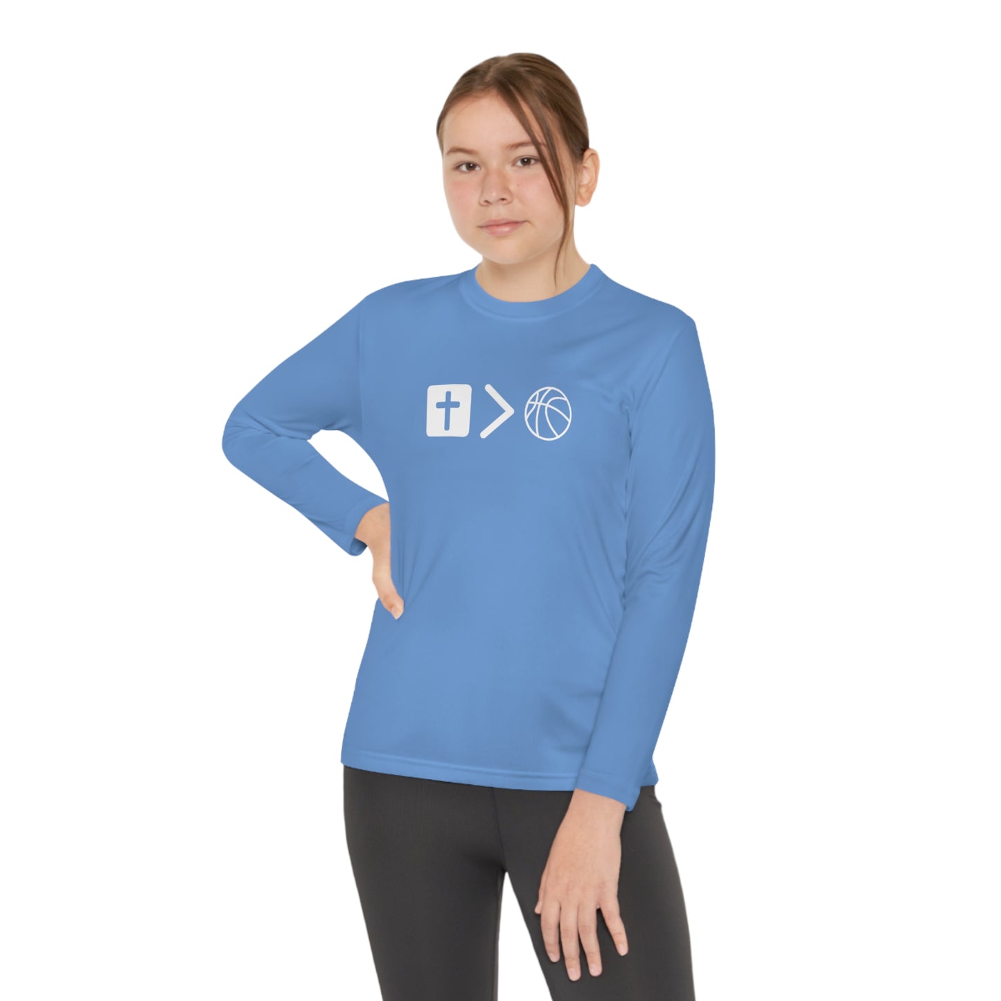 Jesus is bigger than basketball Youth Long Sleeve Competitor Tee