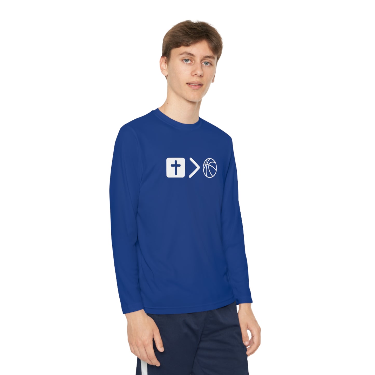 Jesus is bigger than basketball Youth Long Sleeve Competitor Tee