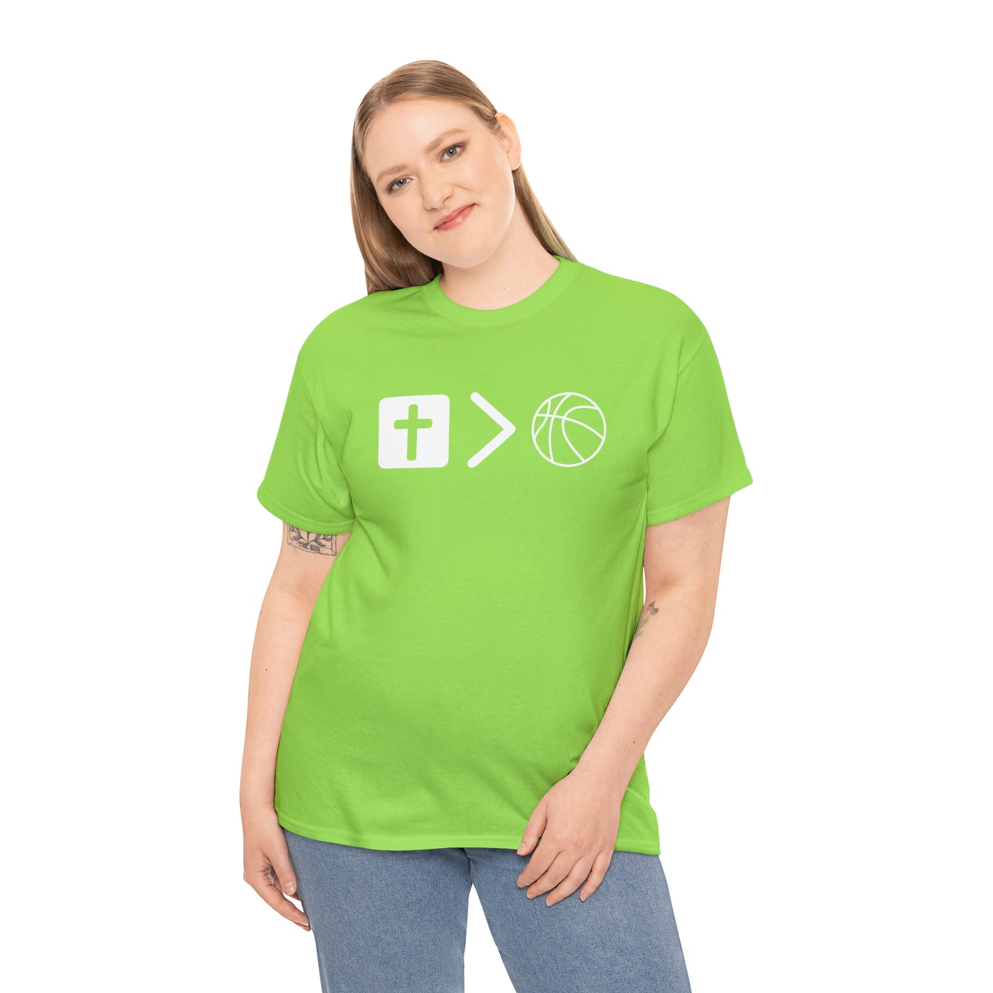 NEON Jesus is bigger than basketball Unisex Heavy Cotton Tee