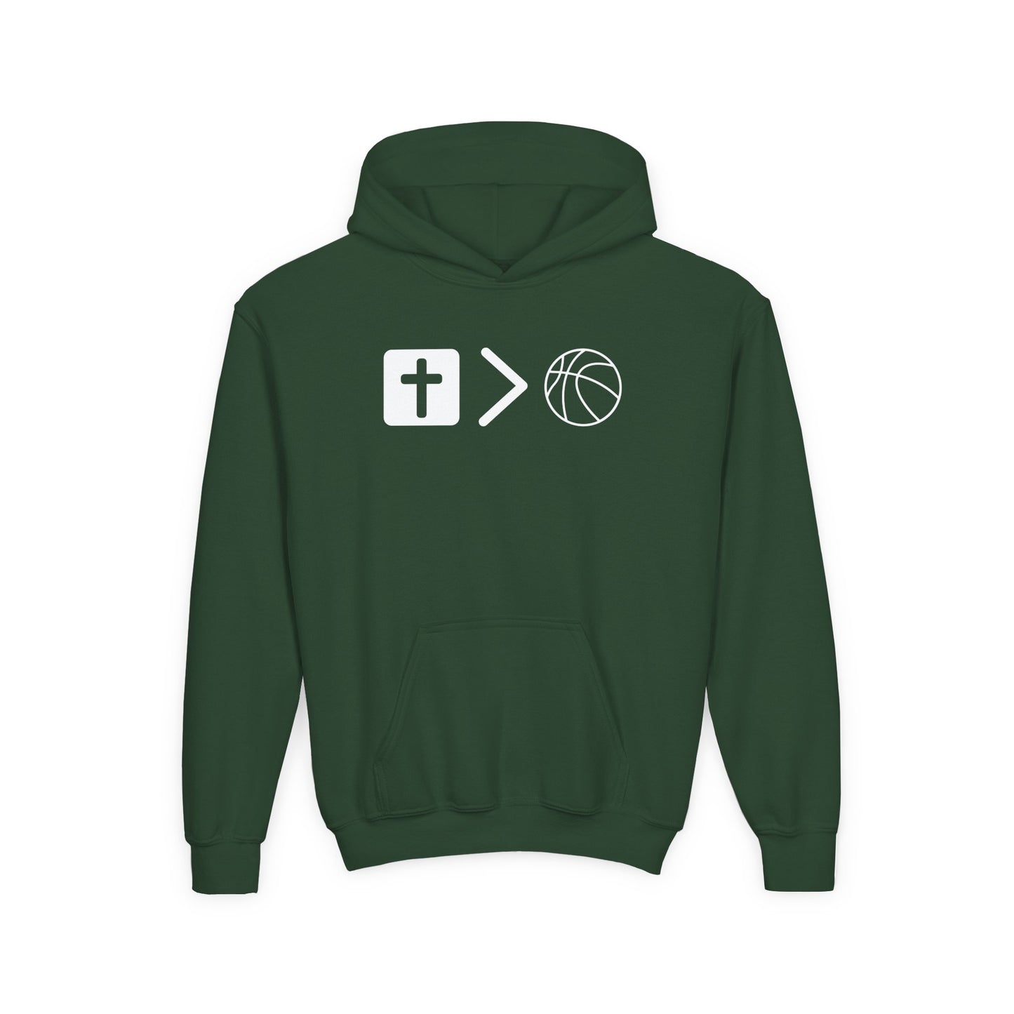 Jesus is bigger than basketball Youth Heavy Blend Hooded Sweatshirt