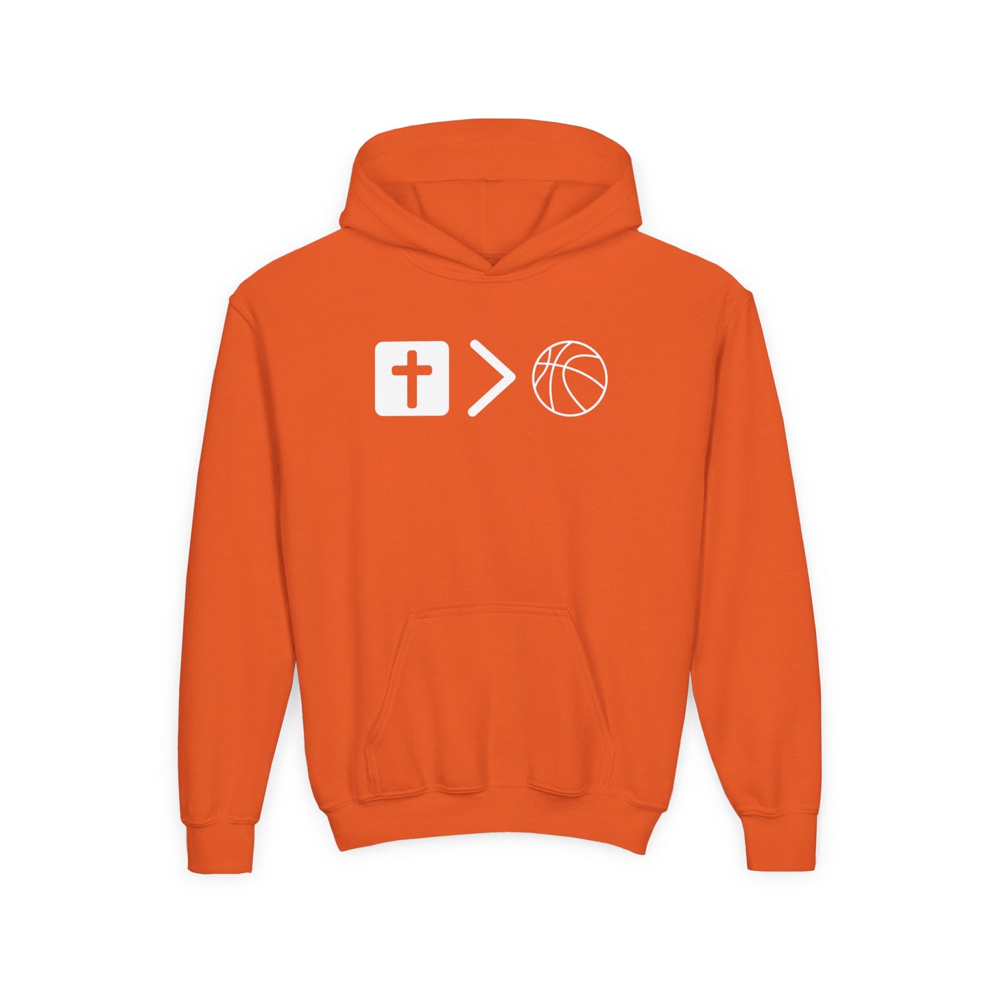Jesus is bigger than basketball Youth Heavy Blend Hooded Sweatshirt