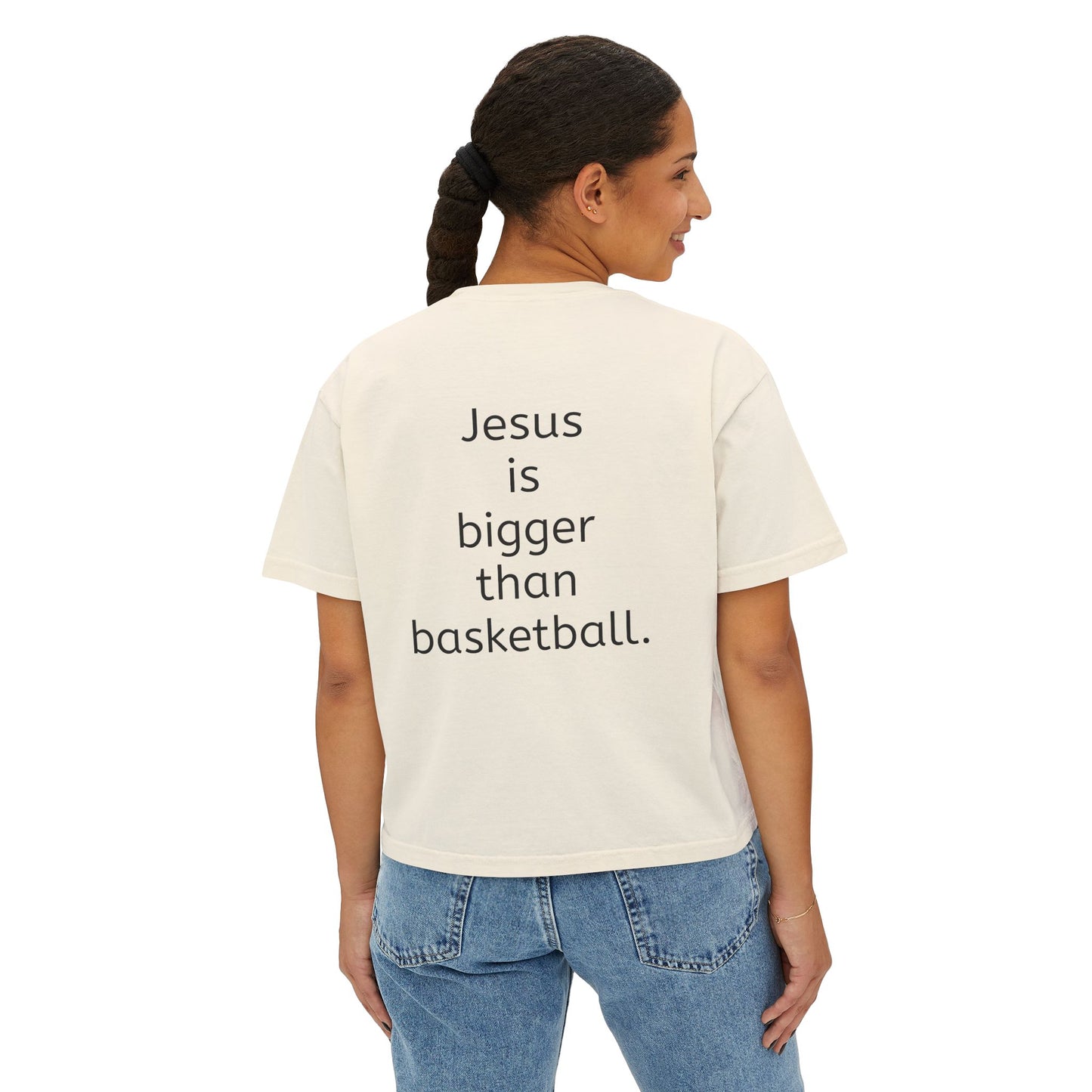 Jesus is bigger than basketball fall fun boxy top