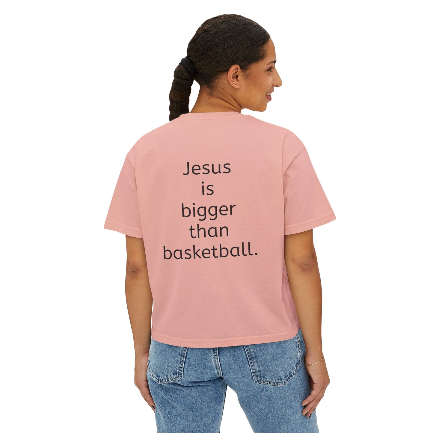 Jesus is bigger than basketball fall fun boxy top