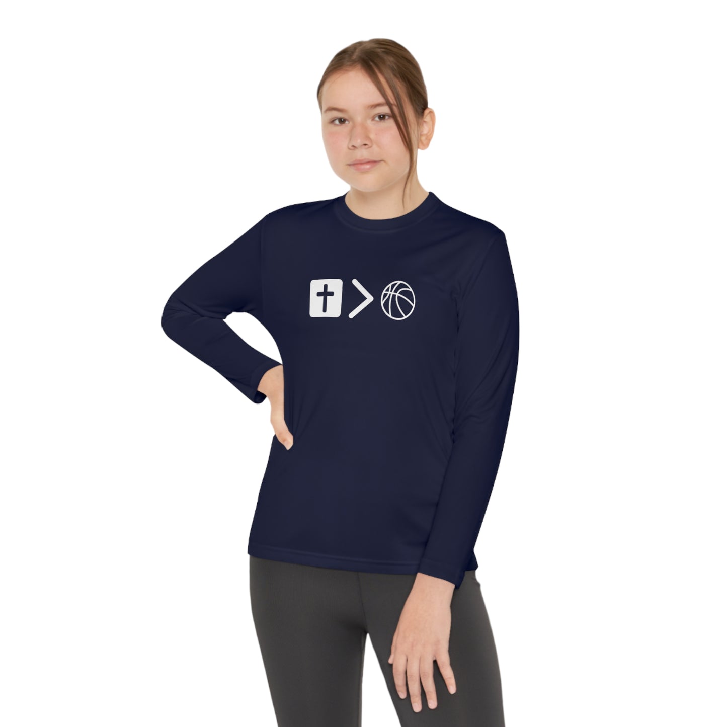 Jesus is bigger than basketball Youth Long Sleeve Competitor Tee