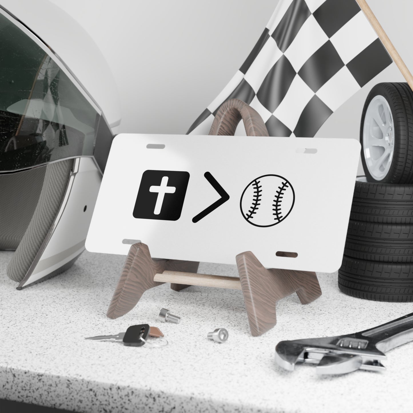 Jesus is bigger than softball vehicle Plate