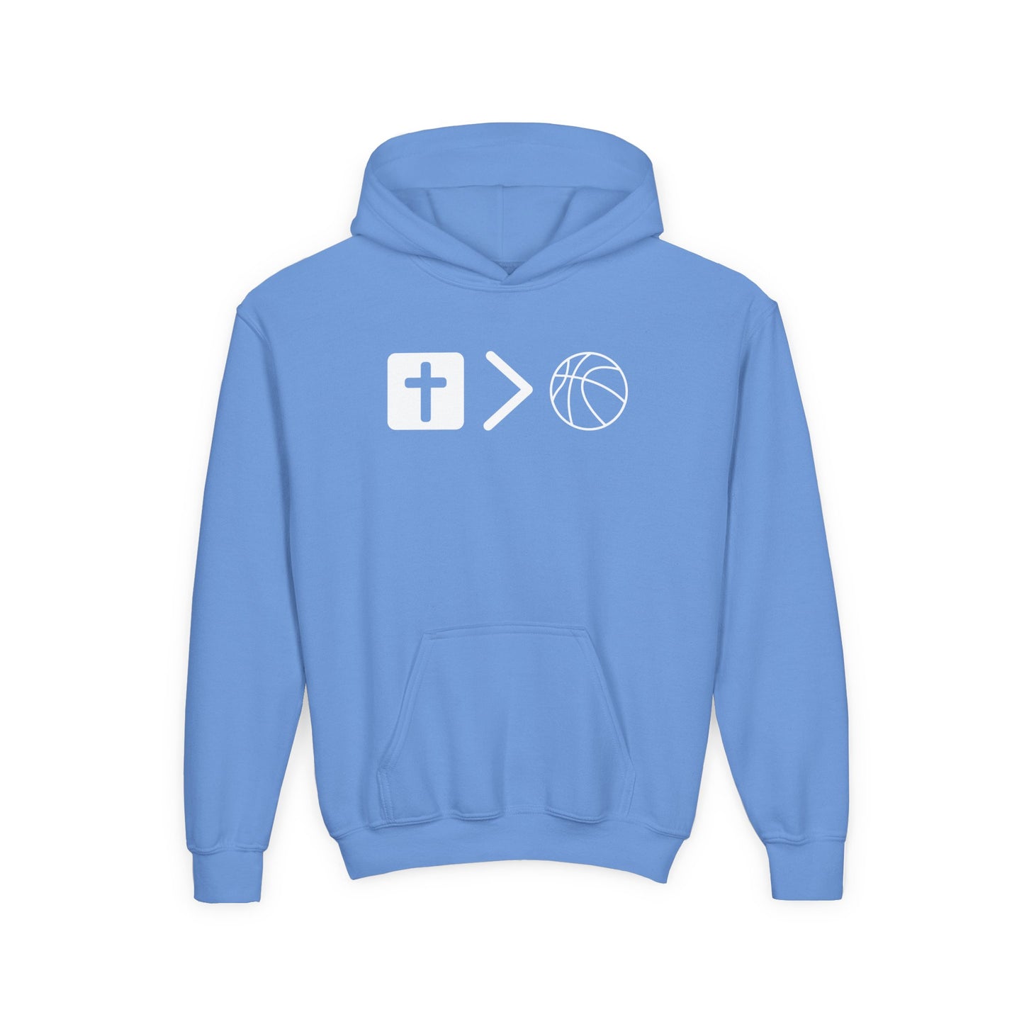 Jesus is bigger than basketball Youth Heavy Blend Hooded Sweatshirt