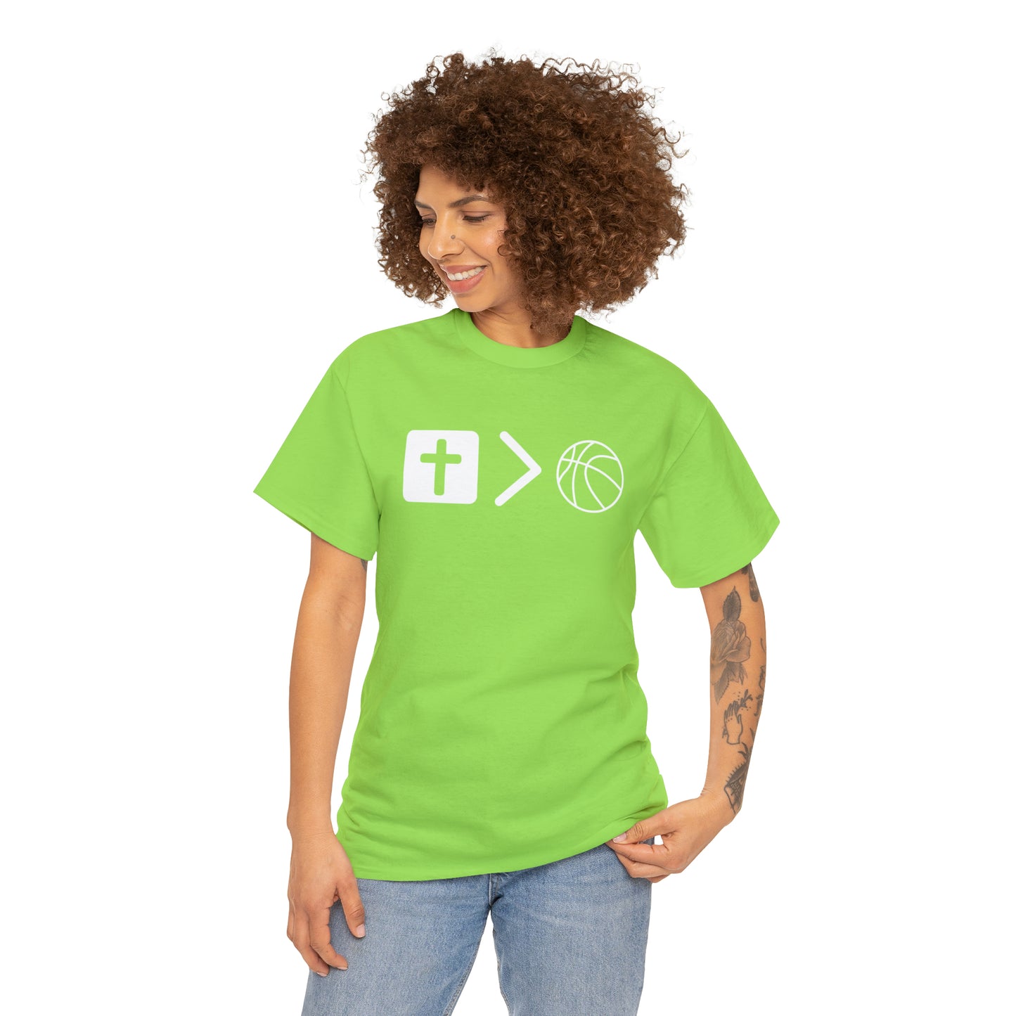NEON Jesus is bigger than basketball Unisex Heavy Cotton Tee