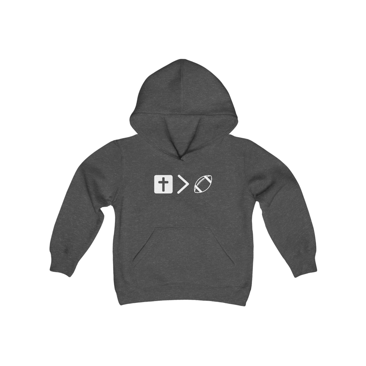 Jesus is bigger than footballl Youth Heavy Blend Hooded Sweatshirt