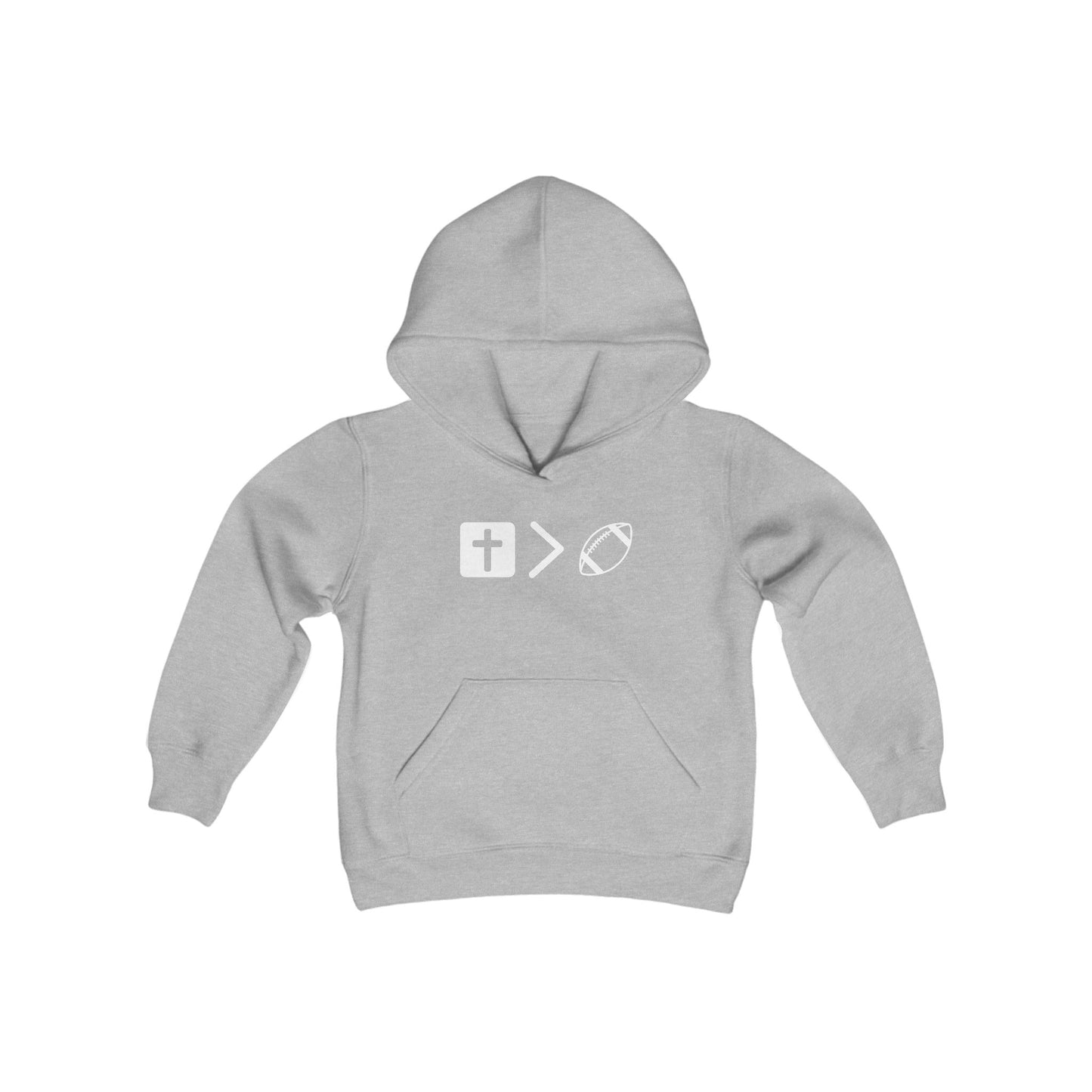 Jesus is bigger than footballl Youth Heavy Blend Hooded Sweatshirt