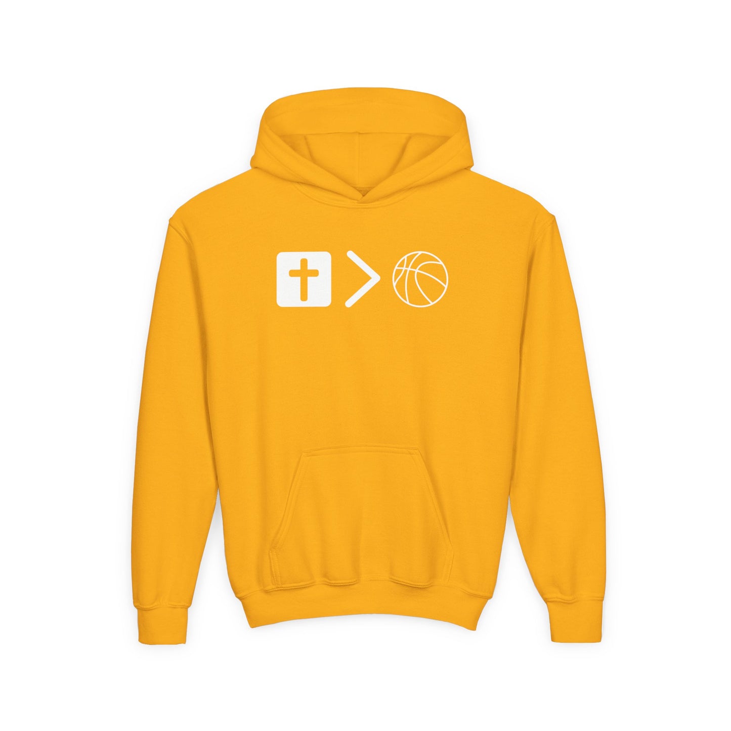 Jesus is bigger than basketball Youth Heavy Blend Hooded Sweatshirt