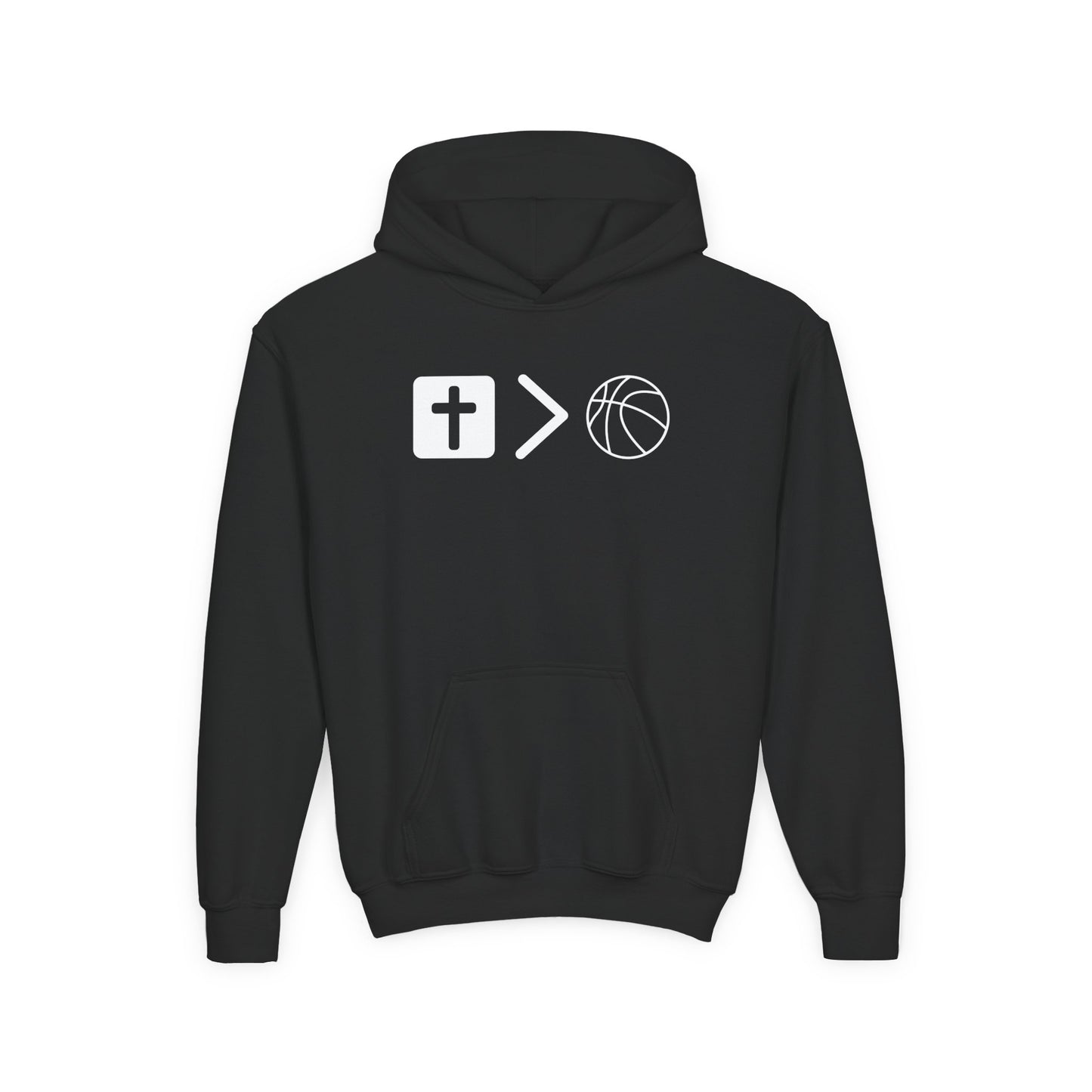 Jesus is bigger than basketball Youth Heavy Blend Hooded Sweatshirt