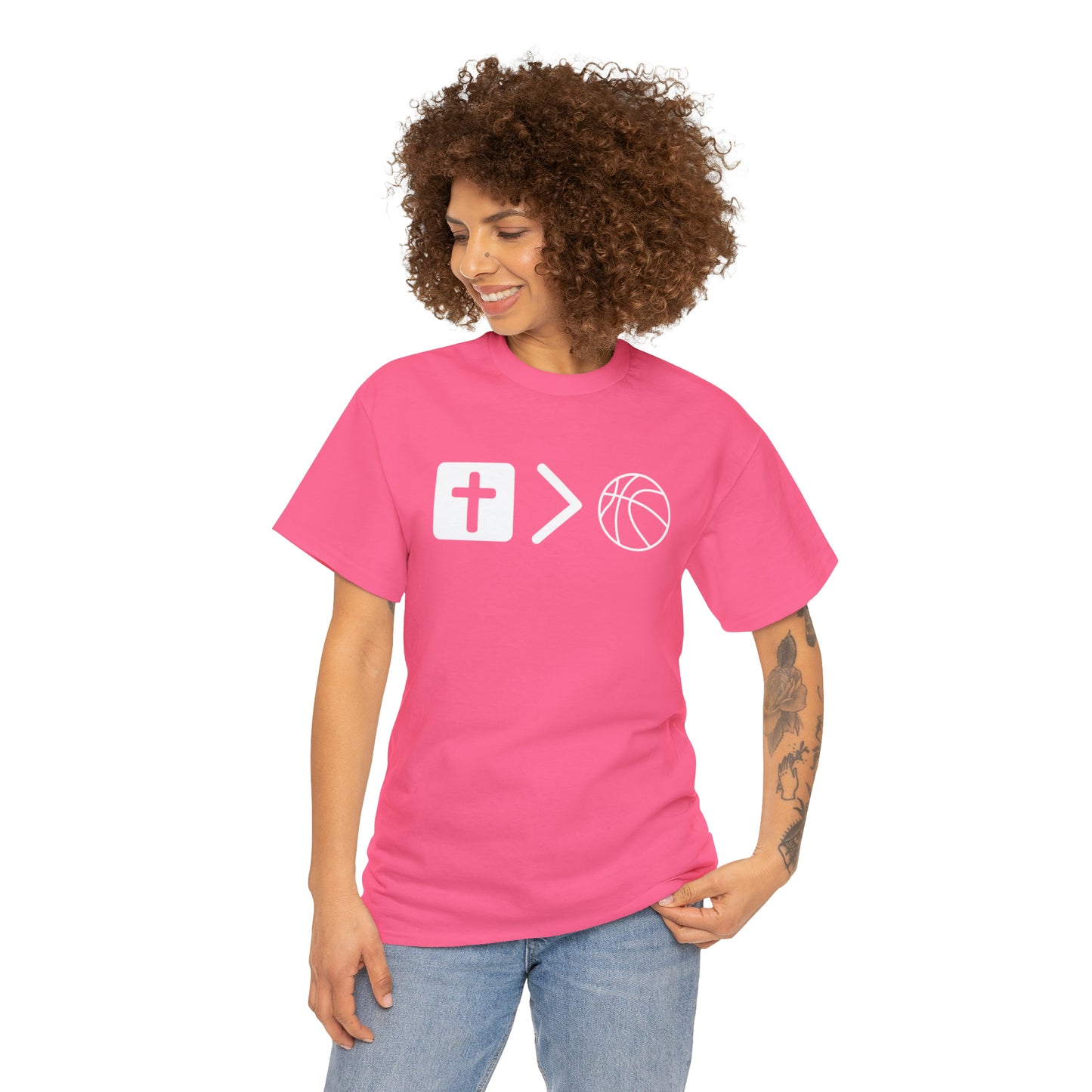 NEON Jesus is bigger than basketball Unisex Heavy Cotton Tee