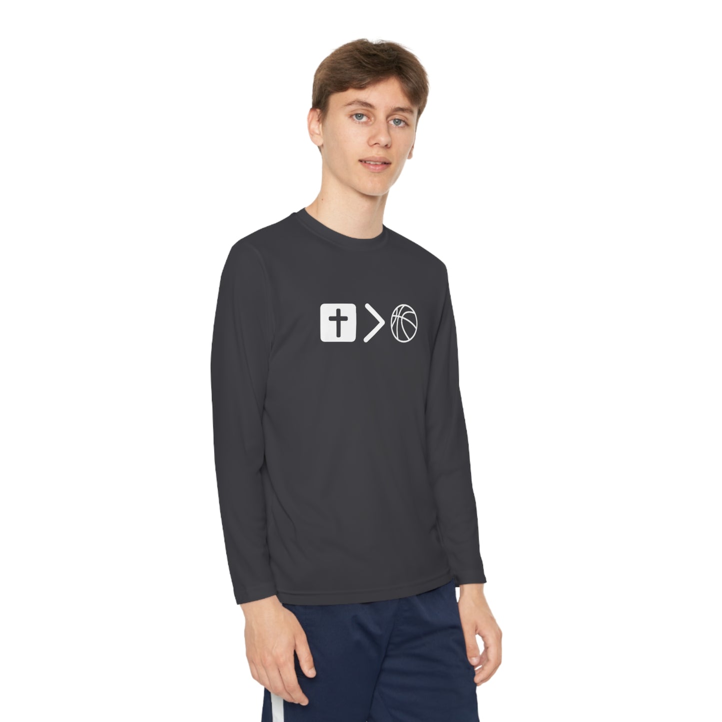 Jesus is bigger than basketball Youth Long Sleeve Competitor Tee