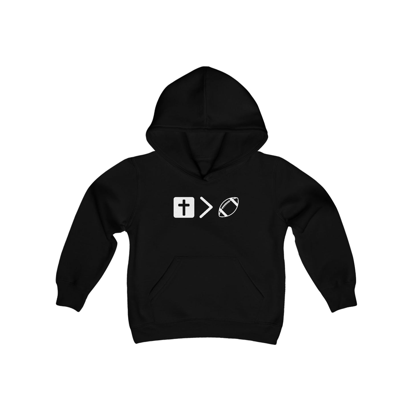 Jesus is bigger than footballl Youth Heavy Blend Hooded Sweatshirt