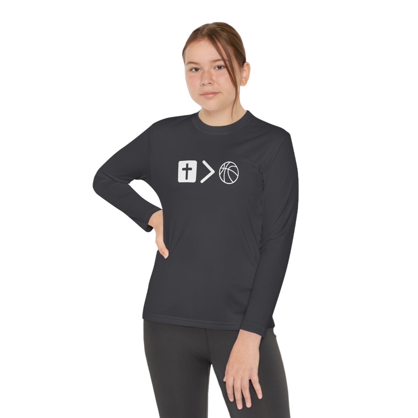 Jesus is bigger than basketball Youth Long Sleeve Competitor Tee