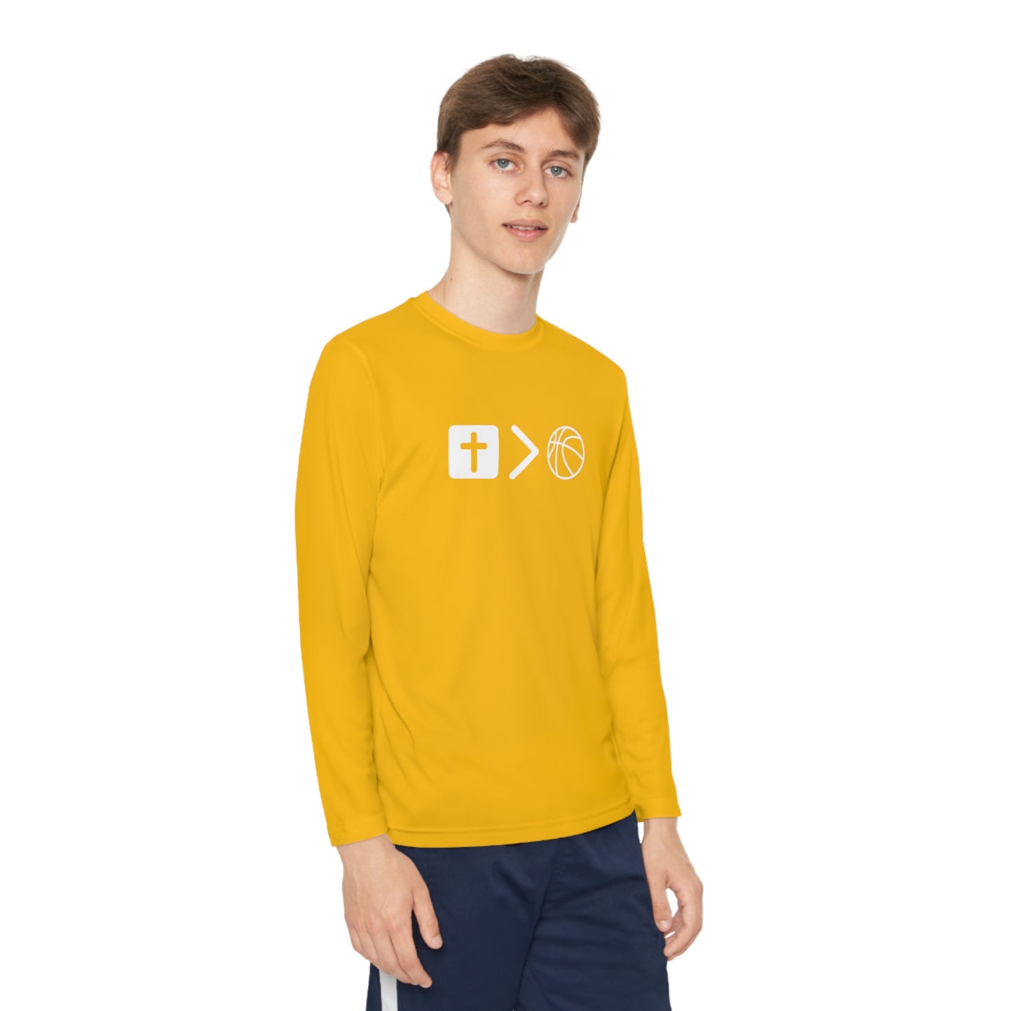 Jesus is bigger than basketball Youth Long Sleeve Competitor Tee