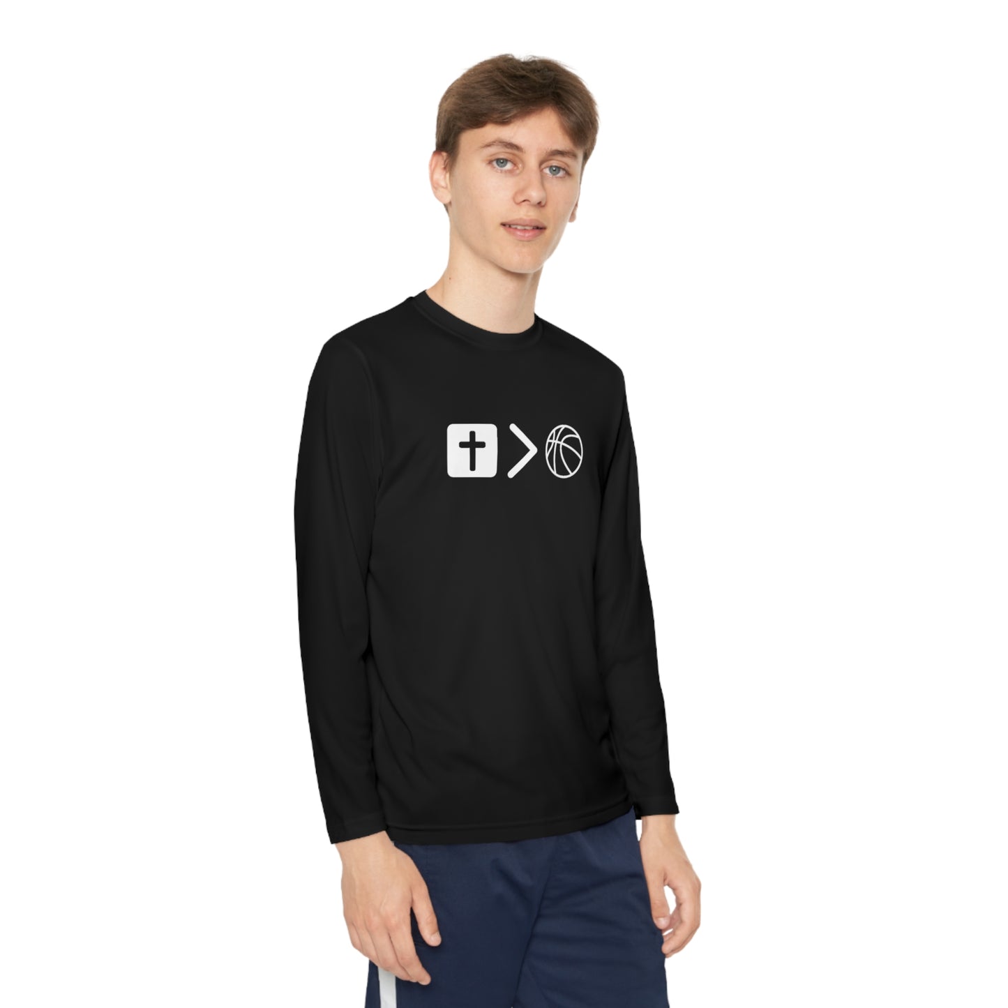 Jesus is bigger than basketball Youth Long Sleeve Competitor Tee