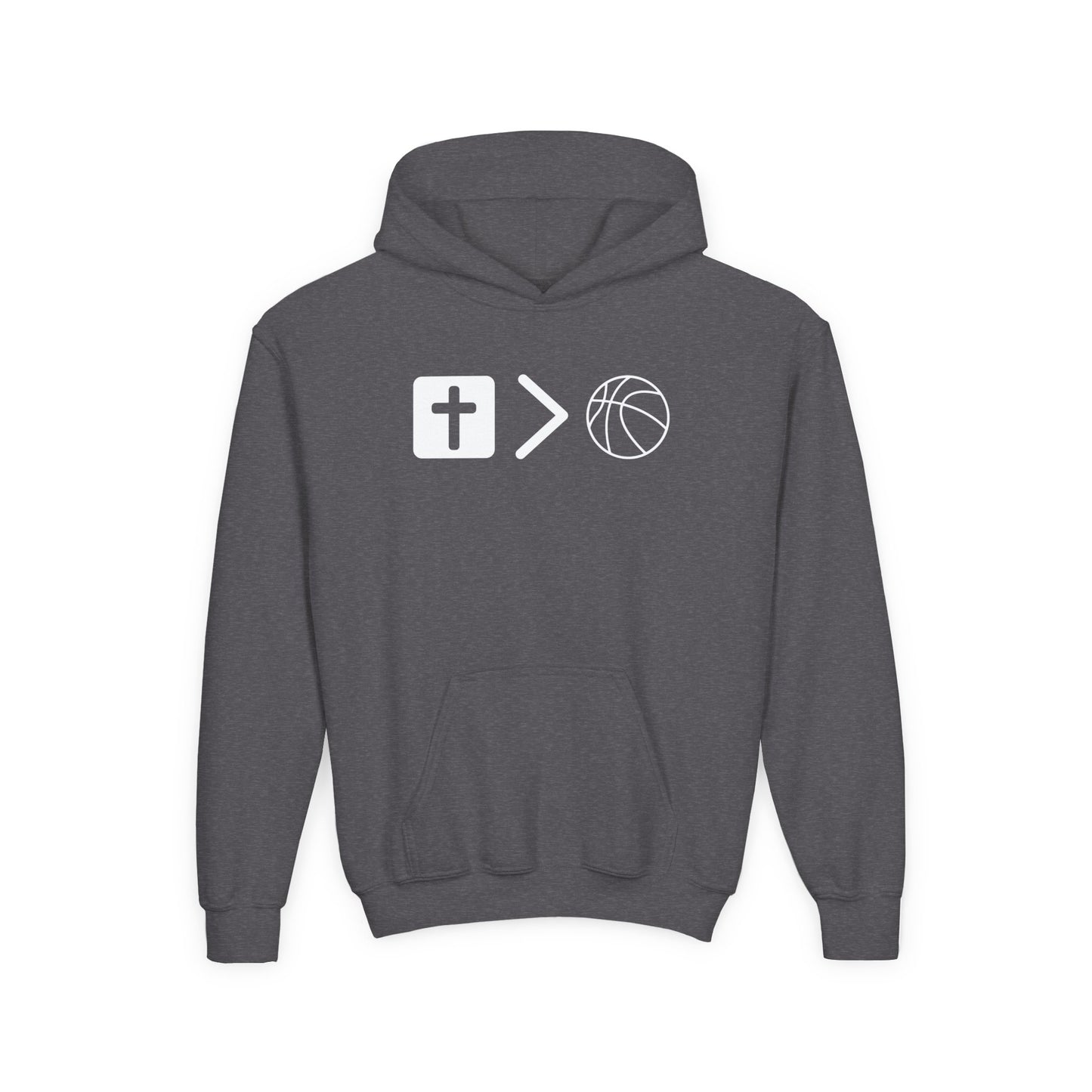 Jesus is bigger than basketball Youth Heavy Blend Hooded Sweatshirt