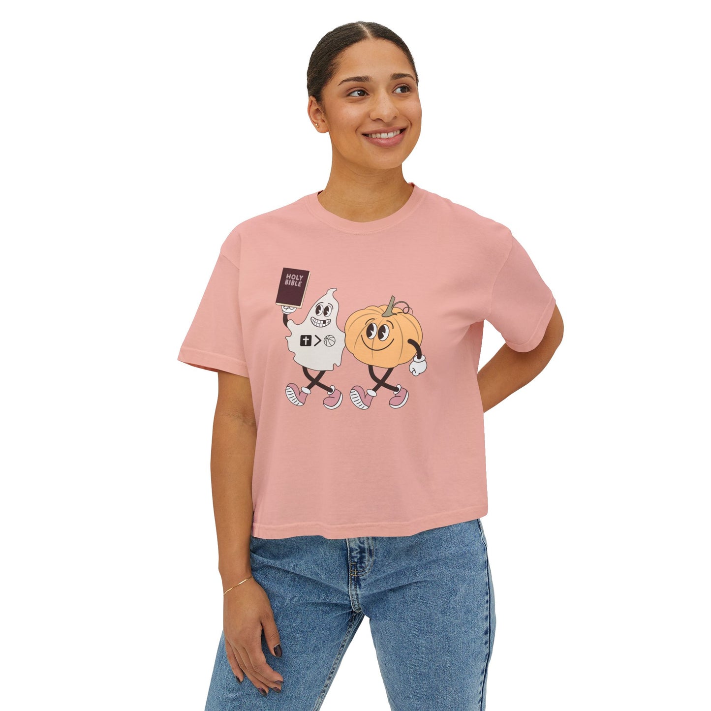 Jesus is bigger than basketball fall fun boxy top
