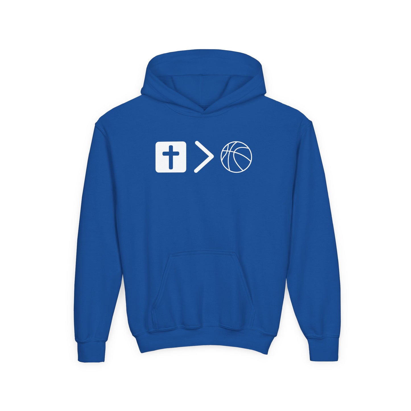 Jesus is bigger than basketball Youth Heavy Blend Hooded Sweatshirt