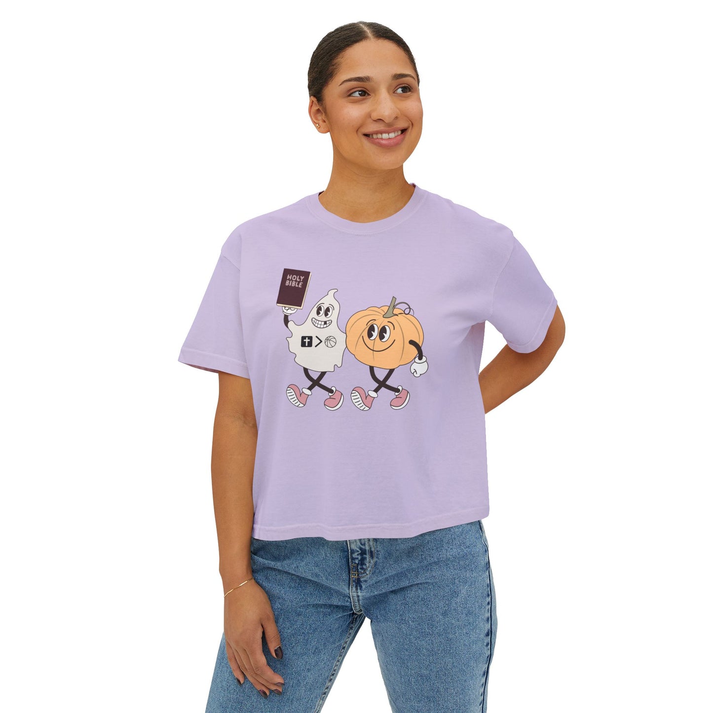 Jesus is bigger than basketball fall fun boxy top