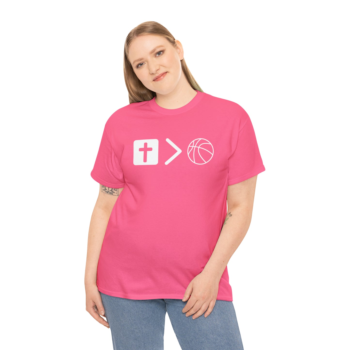 NEON Jesus is bigger than basketball Unisex Heavy Cotton Tee
