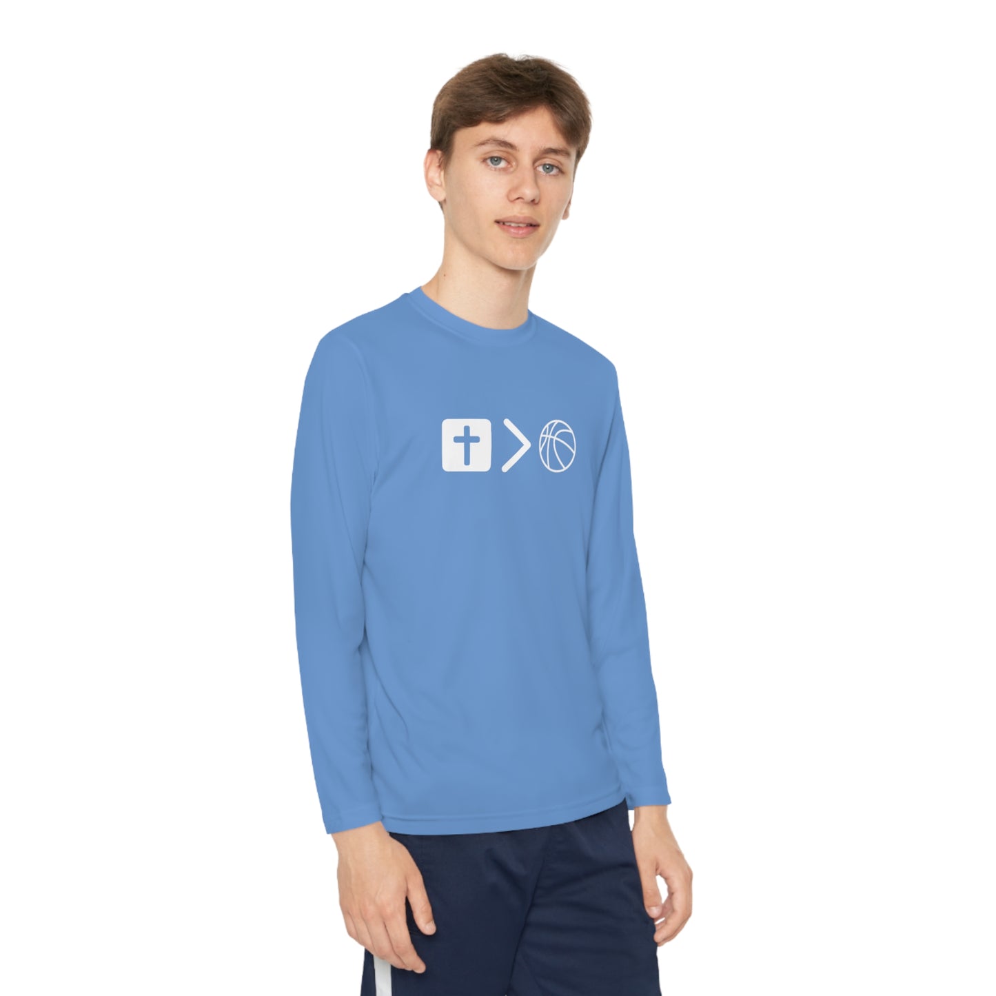 Jesus is bigger than basketball Youth Long Sleeve Competitor Tee