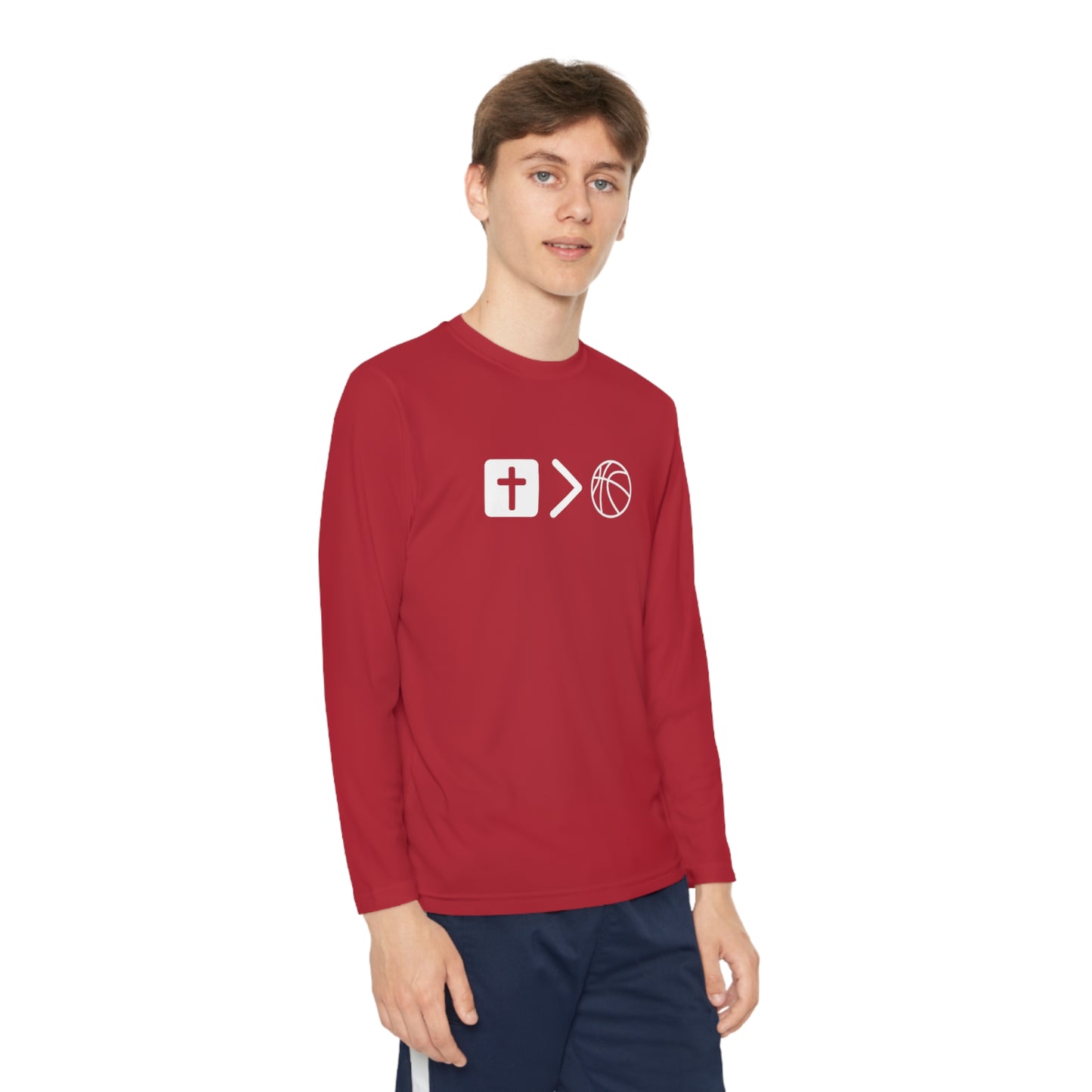Jesus is bigger than basketball Youth Long Sleeve Competitor Tee