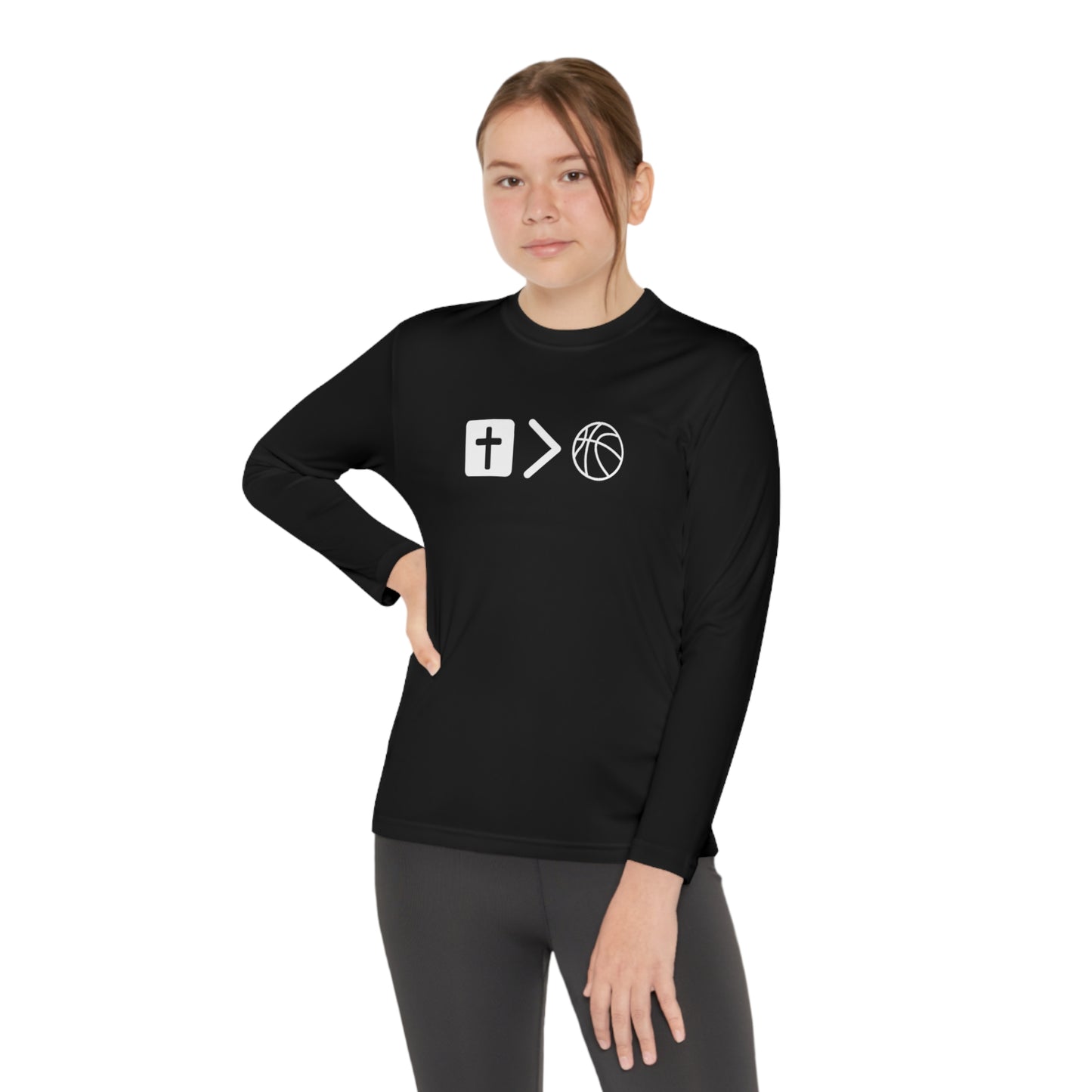 Jesus is bigger than basketball Youth Long Sleeve Competitor Tee