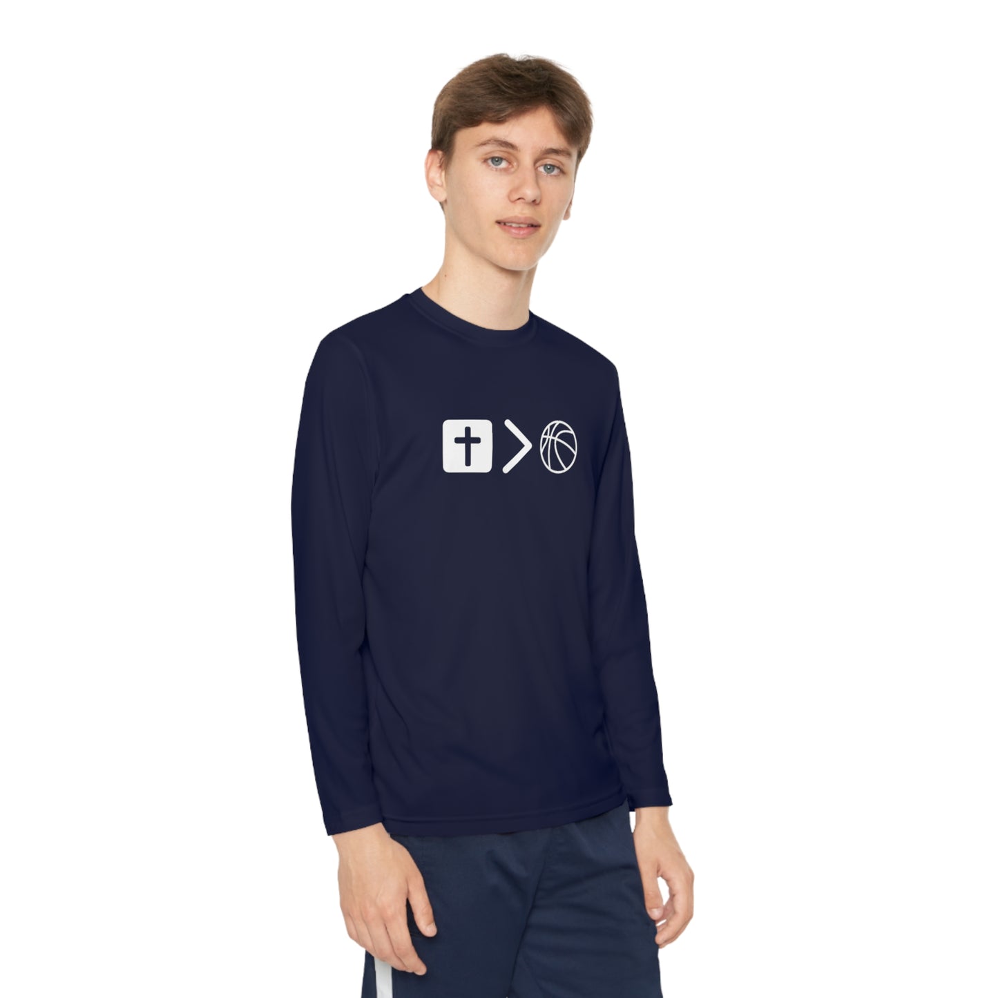 Jesus is bigger than basketball Youth Long Sleeve Competitor Tee