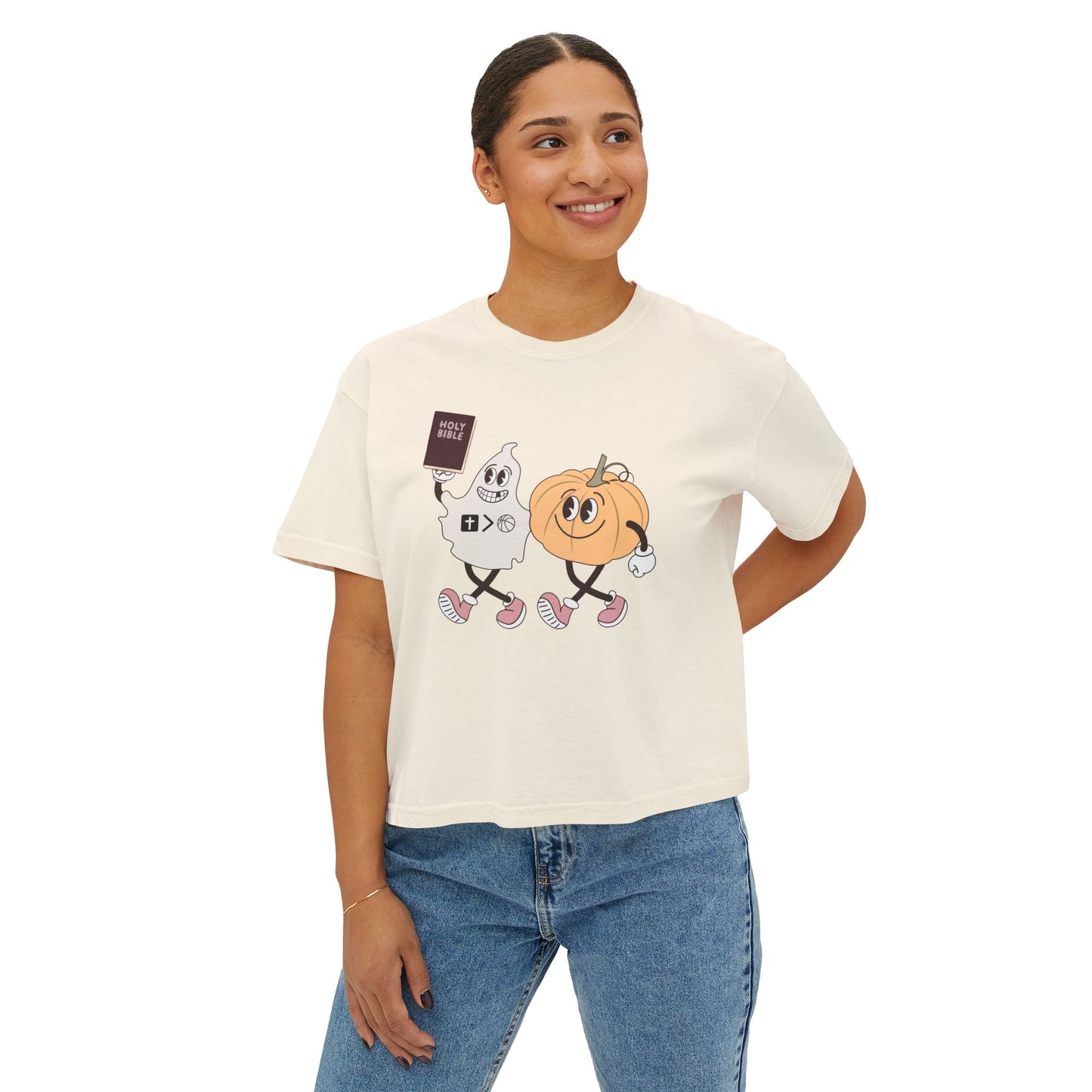 Jesus is bigger than basketball fall fun boxy top