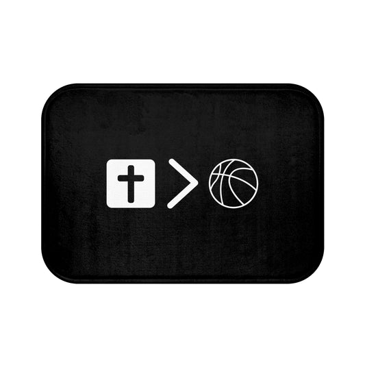 Jesus is bigger than basketball Bath Mat