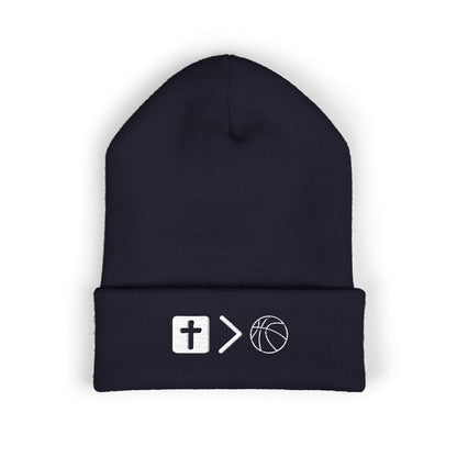 Jesus is bigger than Basketball Cuffed Beanie — Knit Winter Hat