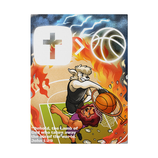 Behold the Lamb of God Matte Canvas Wall Art! Jesus is Bigger than Basketball Art Collection.