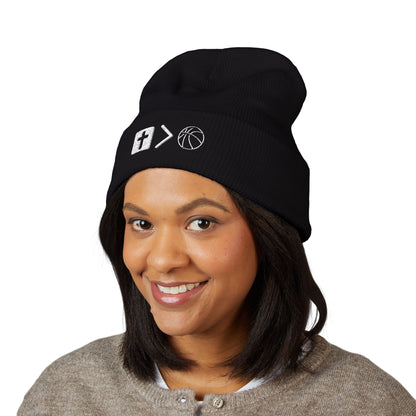 Jesus is bigger than Basketball Cuffed Beanie — Knit Winter Hat