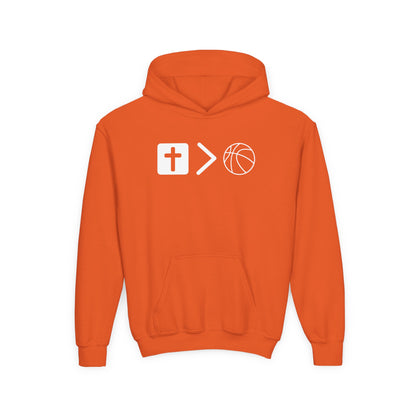 Jesus is bigger than basketball Youth Heavy Blend Hooded Sweatshirt