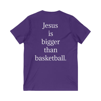 V neck Unisex Jesus is bigger than basketball Tee