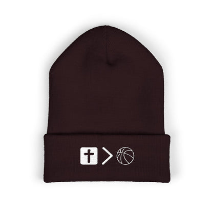 Jesus is bigger than Basketball Cuffed Beanie — Knit Winter Hat
