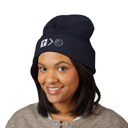 Jesus is bigger than Basketball Cuffed Beanie — Knit Winter Hat