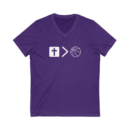V neck Unisex Jesus is bigger than basketball Tee