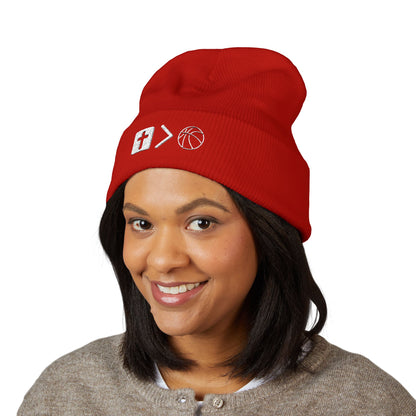 Jesus is bigger than Basketball Cuffed Beanie — Knit Winter Hat